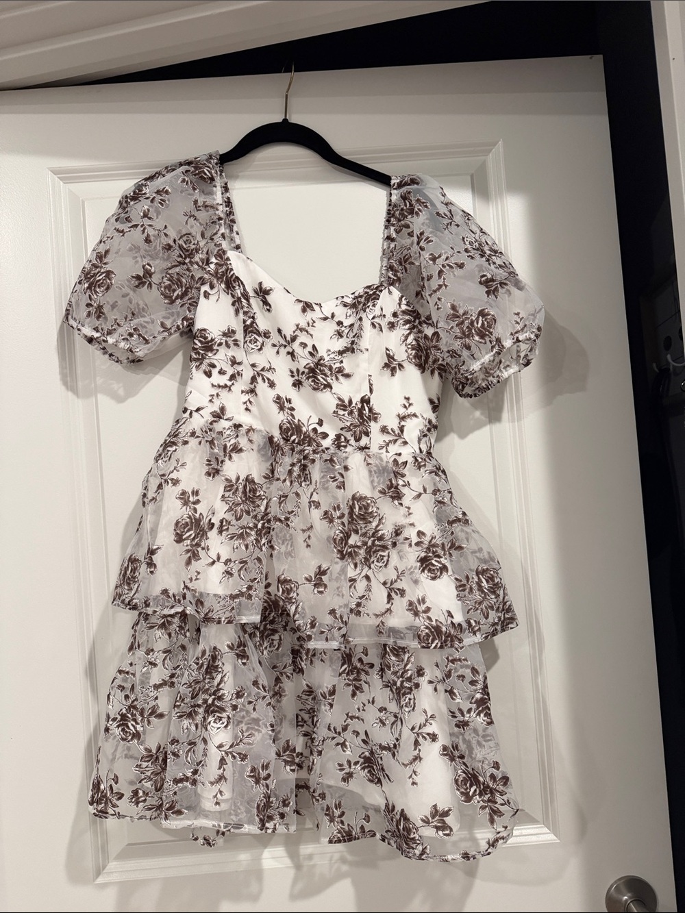 Francesca's Collections White Dress with Brown Floral Print